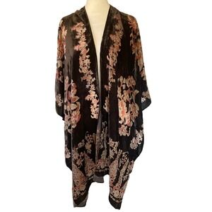 Saachi Women Black Floral Fairy Grunge Velvet Burnout Kimono Wrap OS Boho Luxe